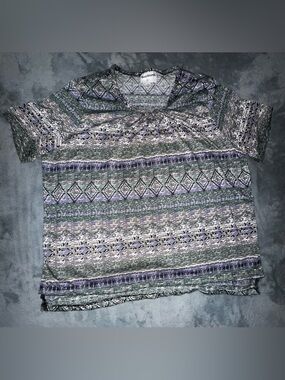 Bon Worth Short Sleeve Blouse - Green, Blue & White